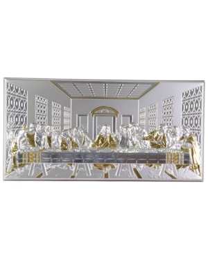 QUADRINHO SANTA CEIA MADEIRA PLACA PRATA OURO 12CM DE ALTURA