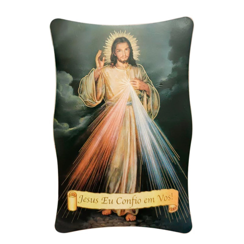 QUADRO JESUS MISERICORDIOSO MADEIRA 15CM DE ALTURA