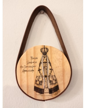 QUADRO REDONDO FAROL - NSRA. APARECIDA - ALÇA COURO SINTÉTICO - 15CM