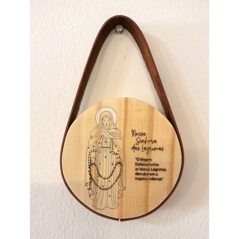 QUADRO REDONDO FAROL - NSRA. DAS LÁGRIMAS - ALÇA COURO SINTÉTICO - 15CM