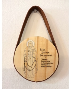 QUADRO REDONDO FAROL - NSRA. DAS LÁGRIMAS - ALÇA COURO SINTÉTICO - 15CM