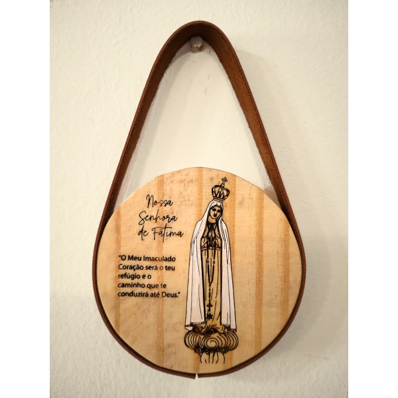 QUADRO REDONDO FAROL - NSRA. DE FÁTIMA - ALÇA COURO SINTÉTICO - 15CM