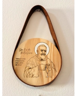 QUADRO REDONDO FAROL - S. PIO - ALÇA COURO SINTÉTICO - 15CM