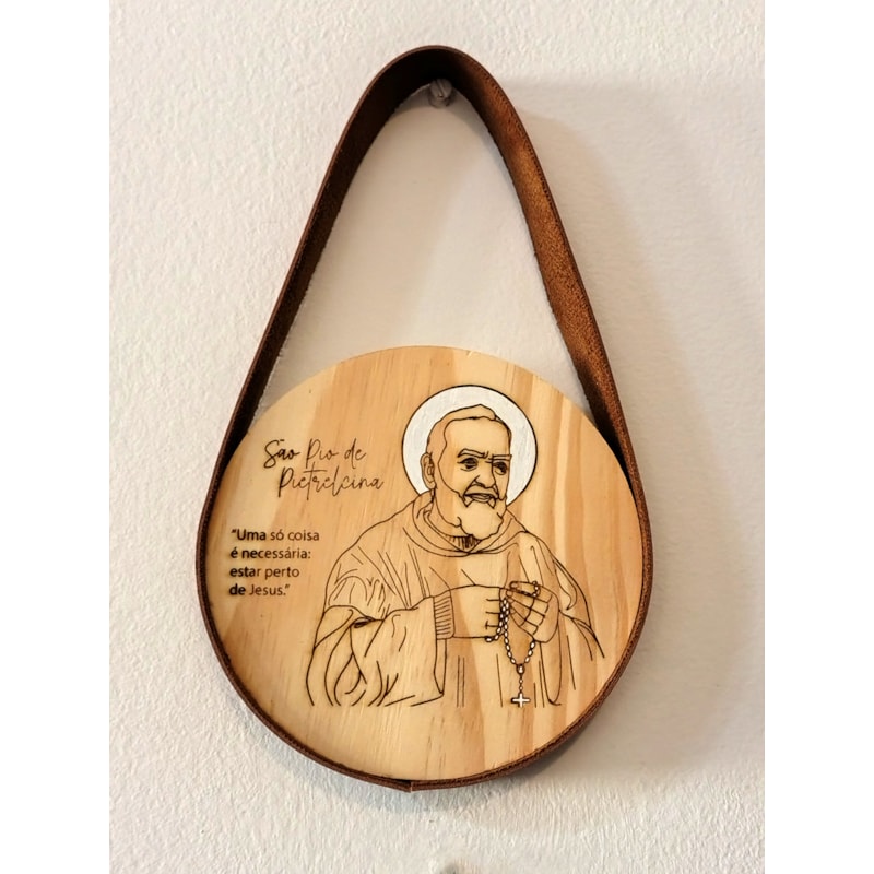 QUADRO REDONDO FAROL - S. PIO - ALÇA COURO SINTÉTICO - 15CM