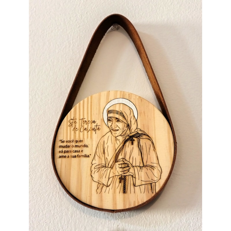 QUADRO REDONDO FAROL - S. TERESA DE CALCUTÁ - ALÇA COURO SINTÉTICO - 15CM