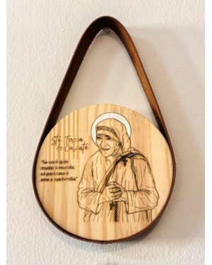 QUADRO REDONDO FAROL - S. TERESA DE CALCUTÁ - ALÇA COURO SINTÉTICO - 15CM