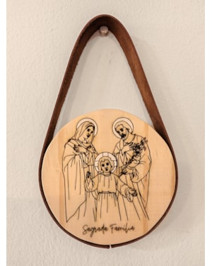 QUADRO REDONDO FAROL - SAGRADA FAMÍLIA - ALÇA COURO SINTÉTICO - 15CM