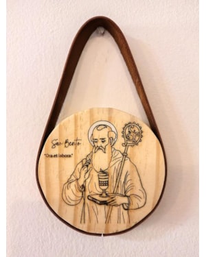 QUADRO REDONDO FAROL - SÃO BENTO - ALÇA COURO SINTÉTICO - 15CM