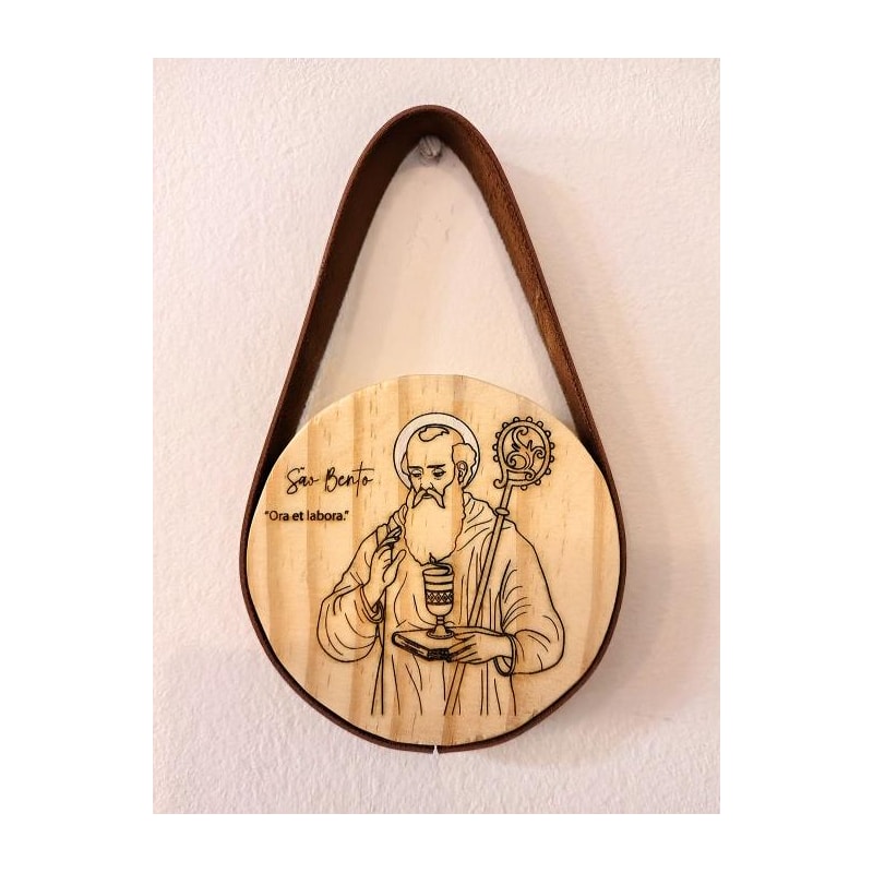 QUADRO REDONDO FAROL - SÃO BENTO - ALÇA COURO SINTÉTICO - 15CM