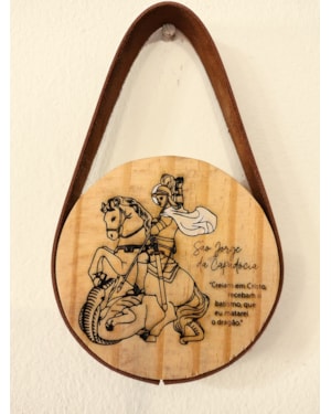 QUADRO REDONDO FAROL - SÃO JORGE - ALÇA COURO SINTÉTICO - 15CM