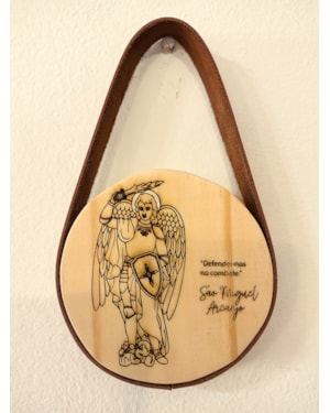 QUADRO REDONDO FAROL - SÃO MIGUEL ARCANJO - ALÇA COURO SINTÉTICO - 15CM