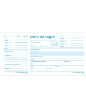 RECIBO DE ALUGUEL COM CANHOTO C/ 50 FOLHAS 206 X 105MM