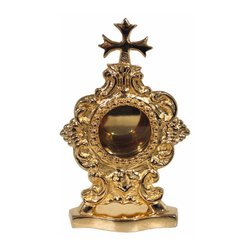 RELICÁRIO DEVOCIONAL BANHADO A OURO 10CM DE ALTURA