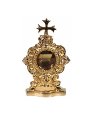 RELICÁRIO DEVOCIONAL BANHADO A OURO 10CM DE ALTURA