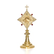 RELICÁRIO DOURADO PEDRAS 22X12CM P/ RELÍQUIA DE ATÉ 4CM
