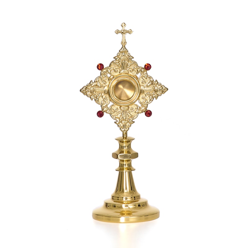 RELICÁRIO DOURADO PEDRAS 22X12CM P/ RELÍQUIA DE ATÉ 4CM