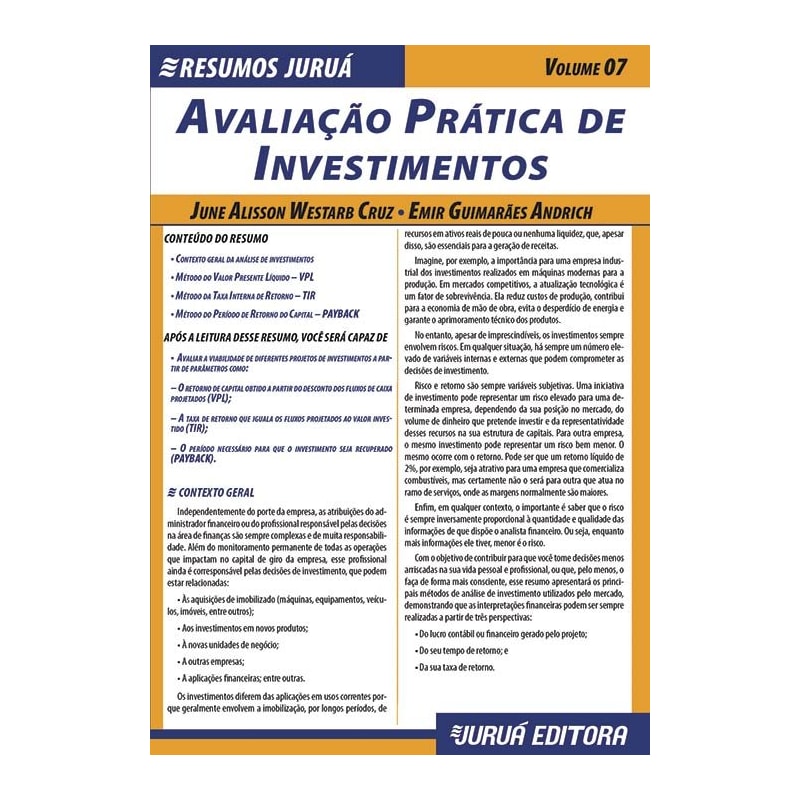 RESUMOS JURUÁ - CONTÁBIL - AVALIAÇÃO PRÁTICA DE INVESTIMENTOS - VOLUME 07