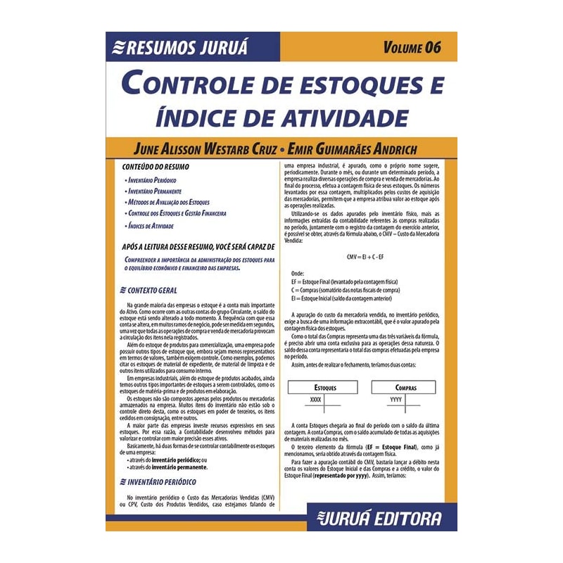 RESUMOS JURUÁ - CONTÁBIL - CONTROLE DE ESTOQUES E ÍNDICE DE ATIVIDADE - VOLUME 06