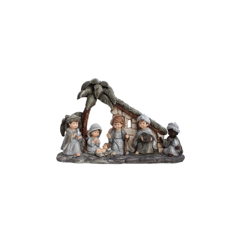 SAGRADA FAMILIA COM OS REIS MAGOS 28.8CM DE ALTURA PINTURA CINZA CLASSICA