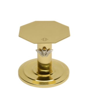 SUPORTE PARA OSTENSÓRIO COM APLIQUE DE ANJO 12CM DE ALTURA DOURADO