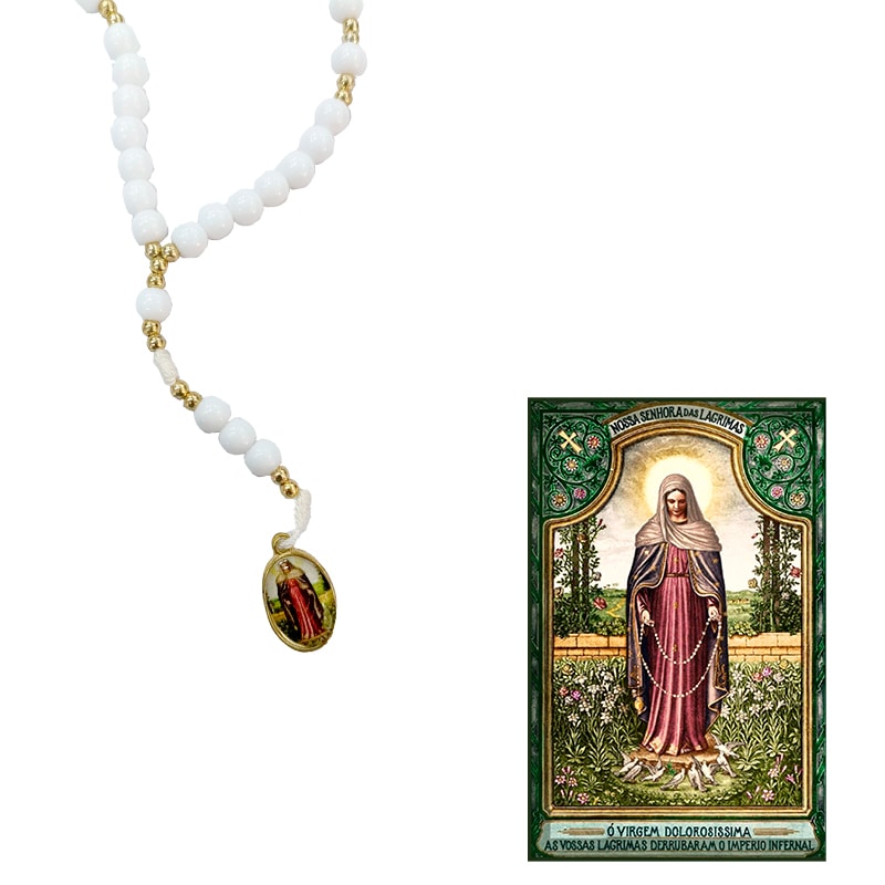 TERÇO C/ FOLHETO NSA SRA DAS LAGRIMAS - 6MM DOURADO