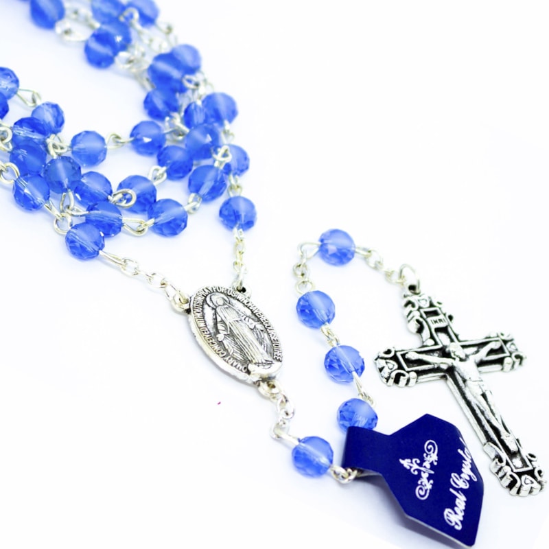 TERÇO CRISTAL AZUL ESCURO 6MM