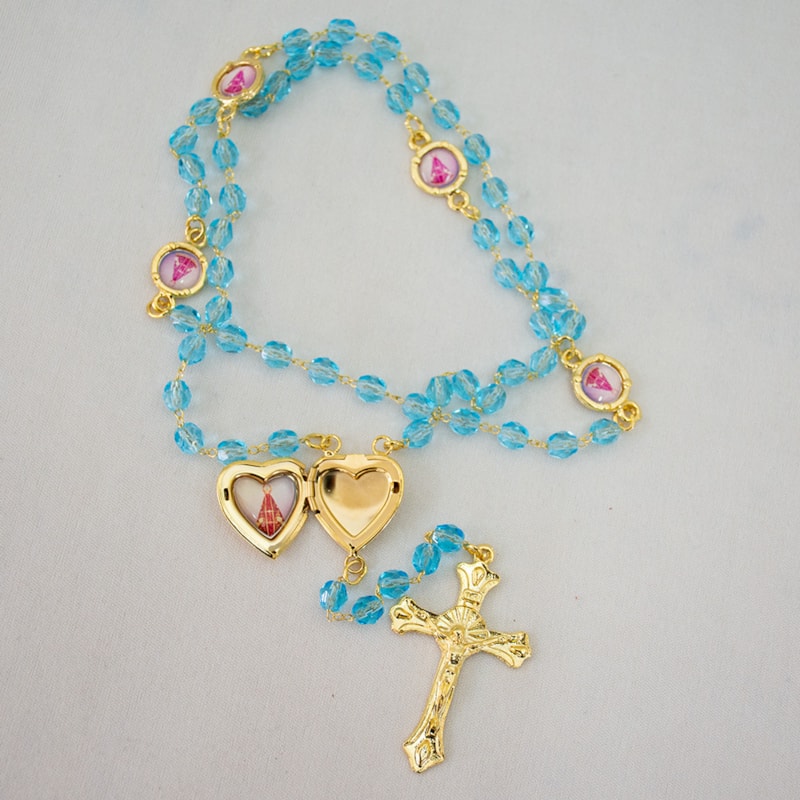 TERÇO CRISTAL AZUL NOSSA SENHORA APARECIDA 6MM