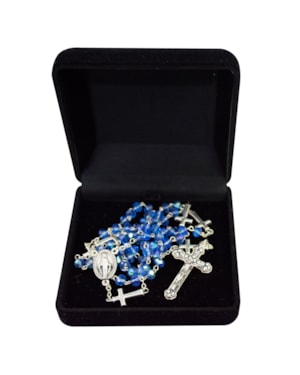 TERÇO CRISTAL AZUL TURQUESA 6MM NOSSA SENHORA DAS GRAÇAS