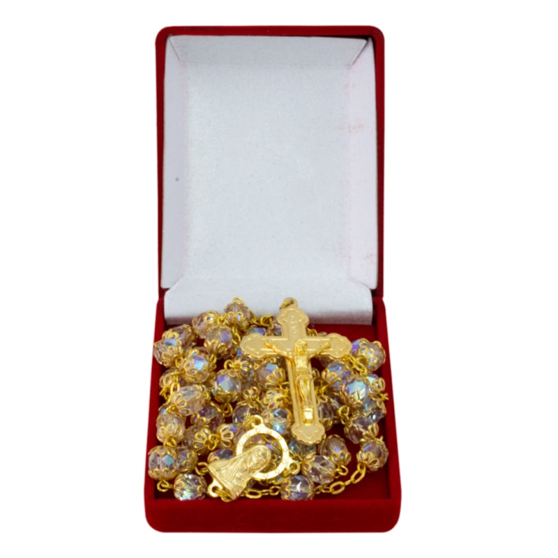 TERÇO CRISTAL DOURADO