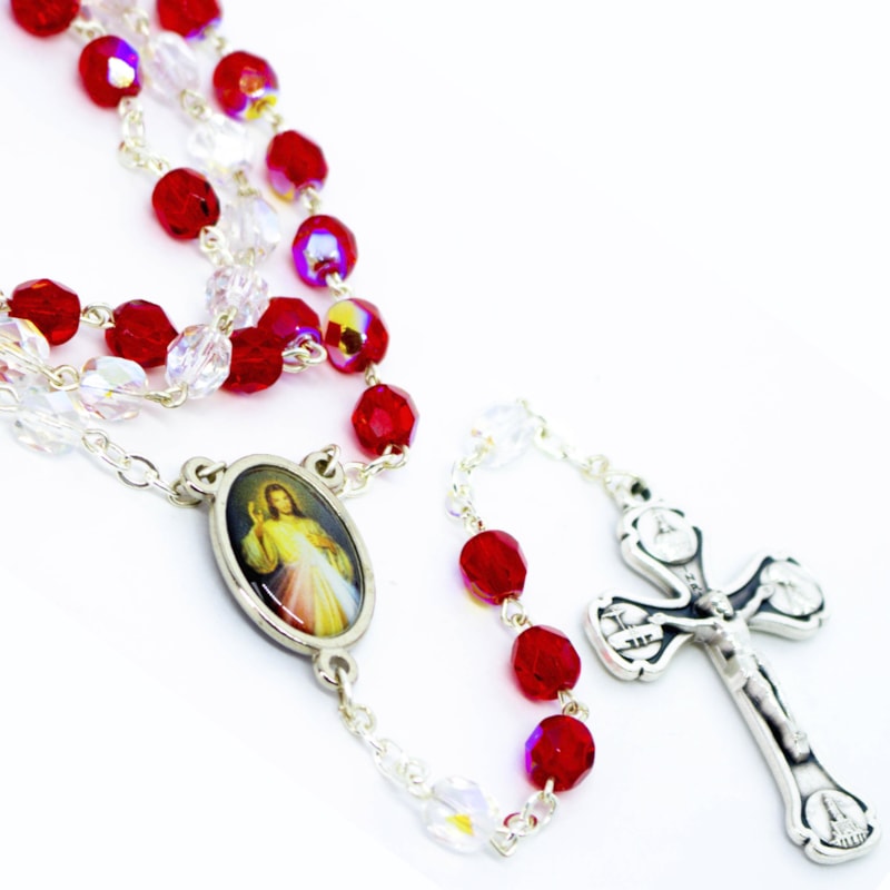 TERÇO CRISTAL JESUS MISERICORDIOSO 6MM