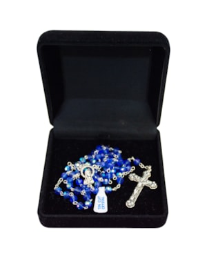 TERÇO CRISTAL MADONA 6MM AZUL
