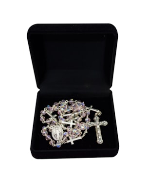 TERÇO CRISTAL ROSA 6MM NOSSA SENHORA DAS GRAÇAS