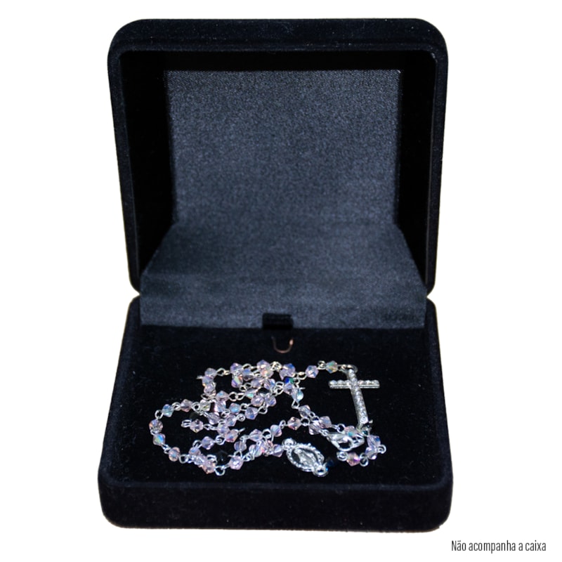 TERÇO CRISTAL ROSA C/STRASS DE PESCOÇO NOSSA SENHORA DAS GRAÇAS 3MM