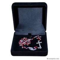 TERÇO CRISTAL VERMELHO C/STRASS DE PESCOÇO NOSSA SENHORA DAS GRAÇAS 4MM