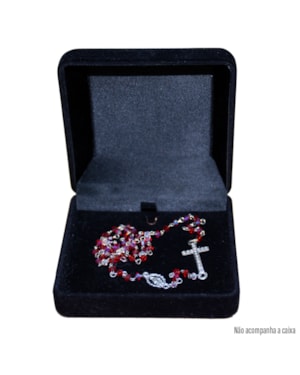 TERÇO CRISTAL VERMELHO C/STRASS DE PESCOÇO NOSSA SENHORA DAS GRAÇAS 4MM