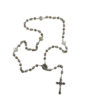 TERÇO DE FATIMA 8MM CINZA E METAL