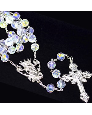 TERÇO DE NOIVA CRISTAL BRANCO ITALIANO  COM ESTOJO  10MM