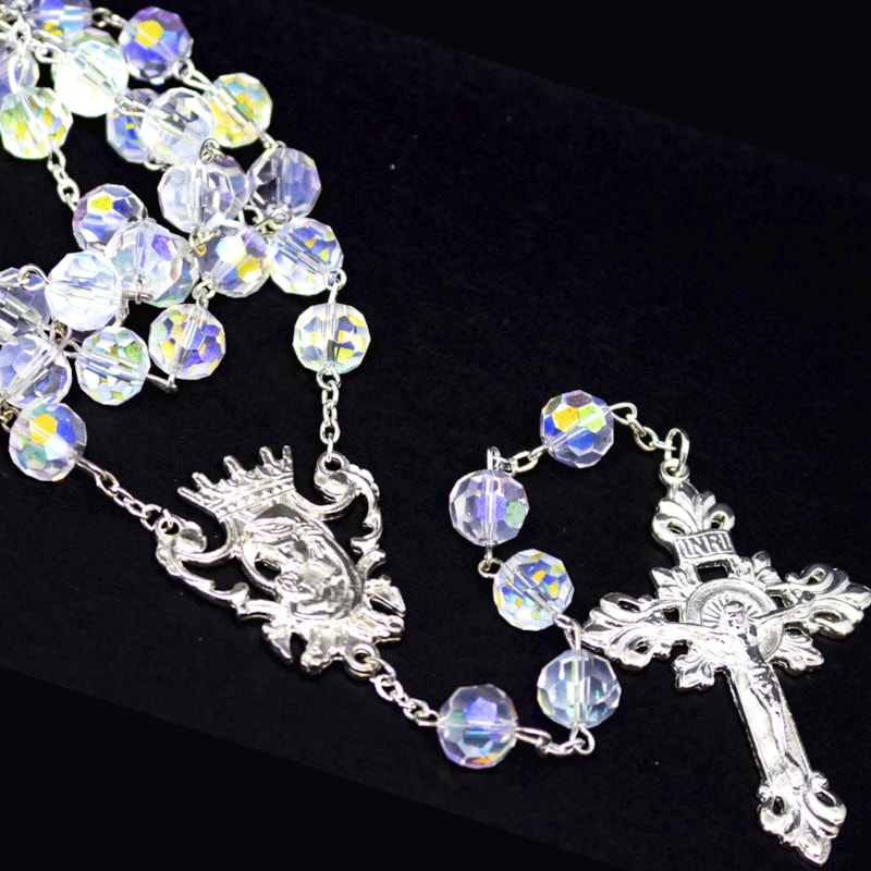 TERÇO DE NOIVA CRISTAL BRANCO ITALIANO COM ESTOJO 10MM