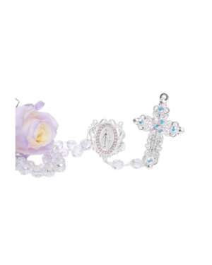 TERÇO DE NOIVA CRISTAL IRISADO PRATA STRASS