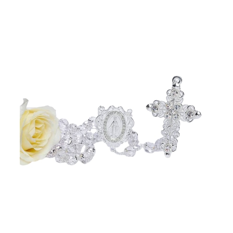 TERÇO DE NOIVA CRISTAL PRATA