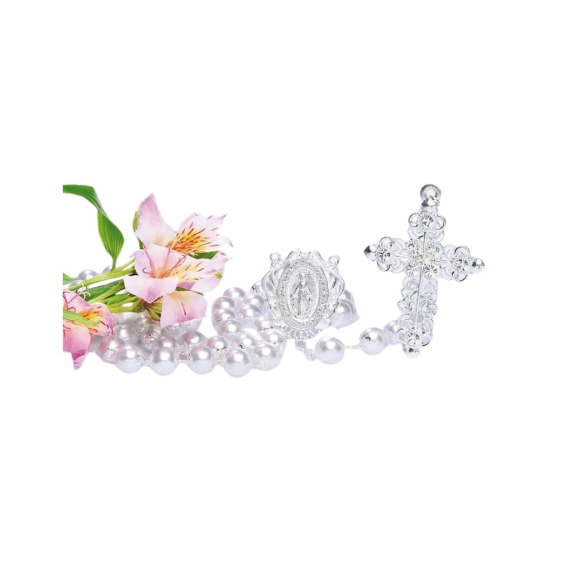 TERÇO DE NOIVA PÉROLA STRASS PRATA