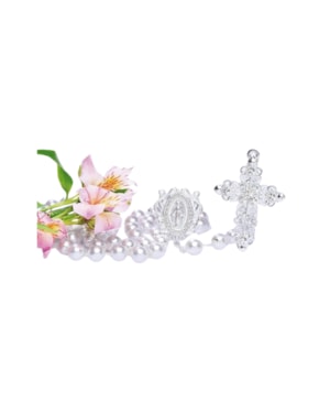 TERÇO DE NOIVA PÉROLA STRASS PRATA