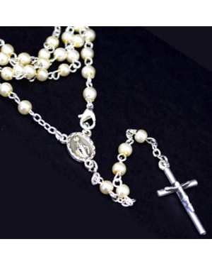 TERÇO DE PESCOÇO NOSSA SENHORA DAS GRAÇAS BRANCO 4MM