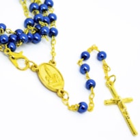 TERÇO DE PESCOÇO NOSSA SENHORA DE FÁTIMA AZUL 4MM