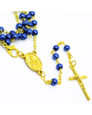 TERÇO DE PESCOÇO NOSSA SENHORA DE FÁTIMA AZUL 4MM