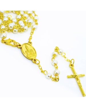 TERÇO DE PESCOÇO NOSSA SENHORA DE FÁTIMA BRANCO 4MM