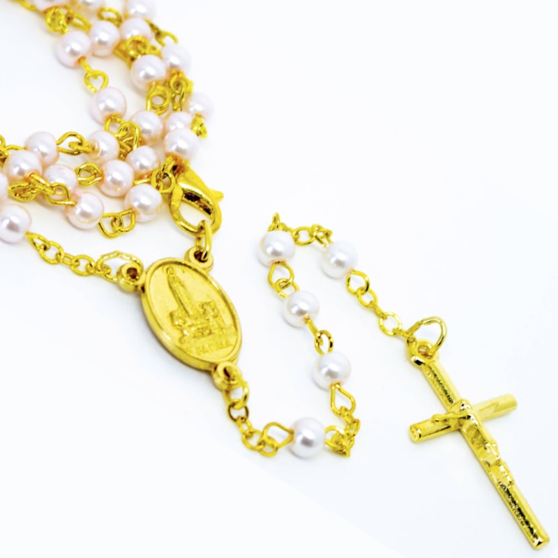 TERÇO DE PESCOÇO NOSSA SENHORA DE FÁTIMA ROSA 4MM