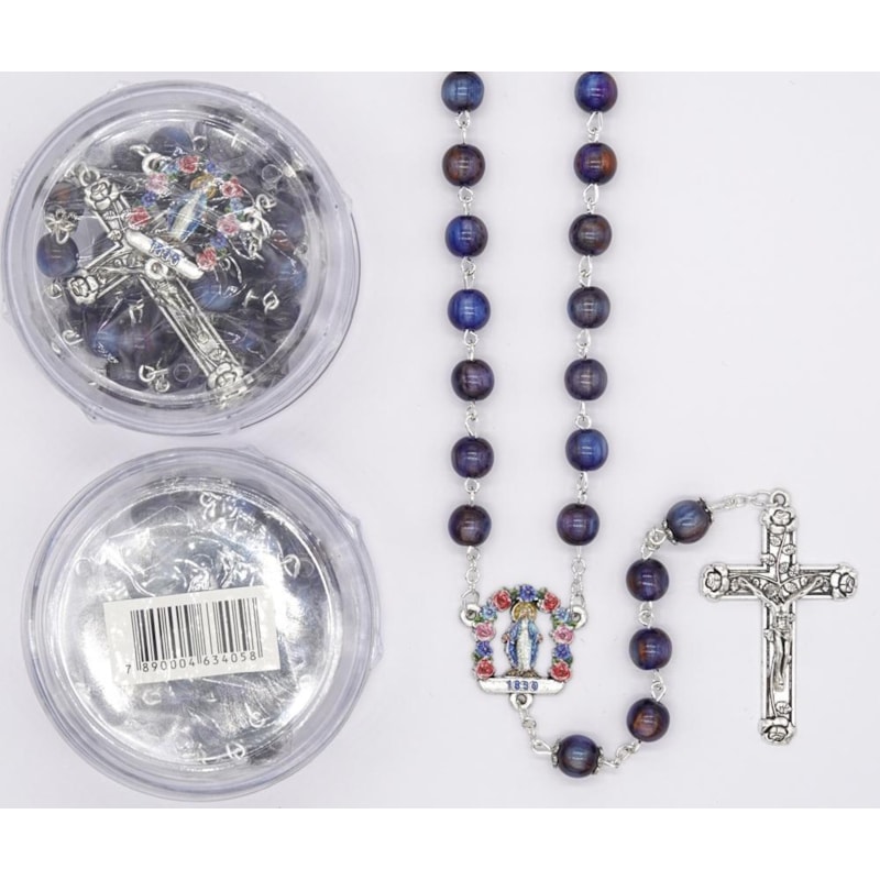 TERÇO ITALIANO ENTREMEIO NOSSA SENHORA DAS GRAÇAS AZUL ESCURO MARMORIZADO 8MM