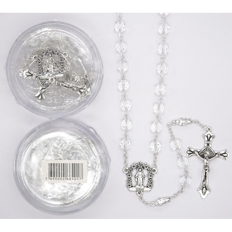 TERÇO ITALIANO ENTREMEIO  NOSSA SENHORA DAS GRAÇAS CRISTAL TRANSPARENTE 8MM