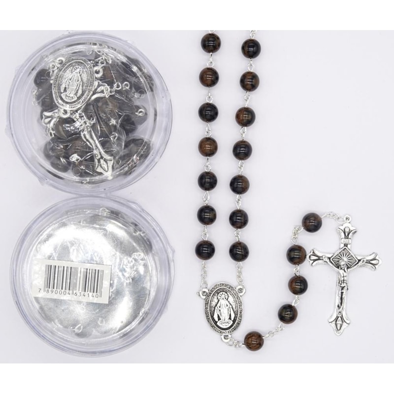 TERÇO ITALIANO ENTREMEIO NOSSA SENHORA DAS GRAÇAS MARROM RESINADO 8MM